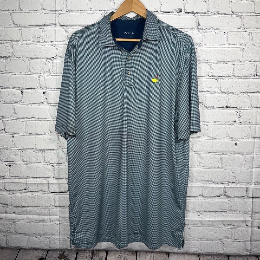 Masters Collection Polo Shirt Mens Size XL Blue Herringbone Augusta Stretch